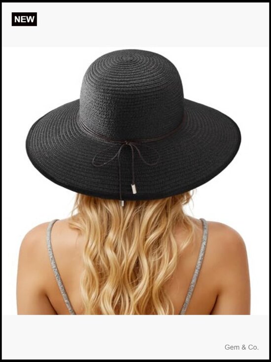 UPF 50+ Wide Brim Straw Sun Hat for Women, Adjustable Beach Hat